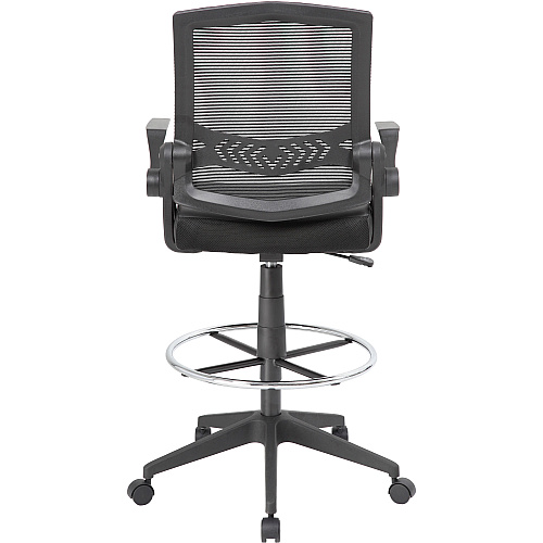 Boss Black Flip Arm Mesh Drafting Stool Black Seat Color - Black Back Color - Mesh Back Material - Armrest - 1 Each (B16223BK)