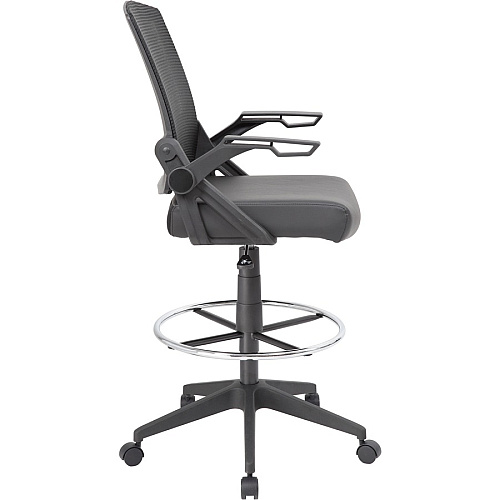 Boss Black Flip Arm Mesh Drafting Stool Black Seat Color - Black Back Color - Mesh Back Material - Armrest - 1 Each (B16223BK)