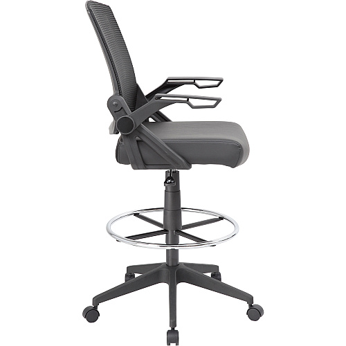 Boss Black Flip Arm Mesh Drafting Stool Black Seat Color - Black Back Color - Mesh Back Material - Armrest - 1 Each (B16223BK)