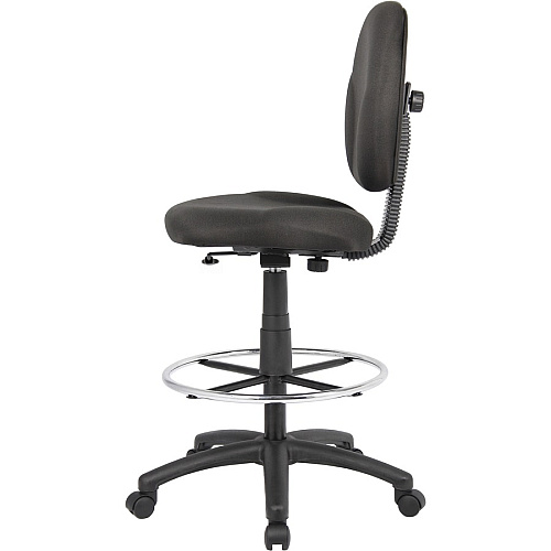 Boss Stand Up Fabric Drafting Stool with Foot Rest, Black Black Seat Color - Crepe Fabric Seat Material - Black Back Color - Crepe Fabric Back Material - 5-star Base - 1 Each (B1690BK)