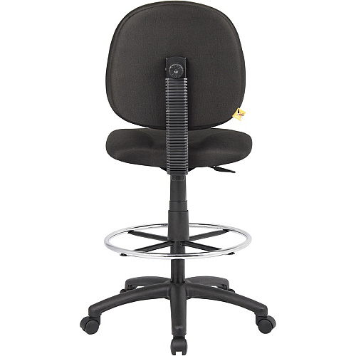 Boss Stand Up Fabric Drafting Stool with Foot Rest, Black Black Seat Color - Crepe Fabric Seat Material - Black Back Color - Crepe Fabric Back Material - 5-star Base - 1 Each (B1690BK)