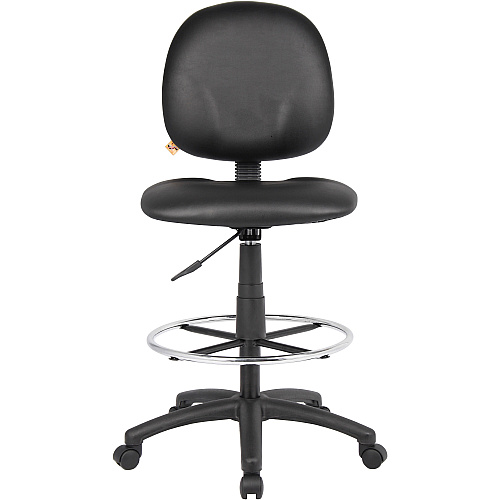 Boss Stand Up Drafting Stool with Foot Rest Black Black Seat Color - Vinyl Seat Material - Black Back Color - Vinyl Back Material - 5-star Base - 1 Each (B1690CS)