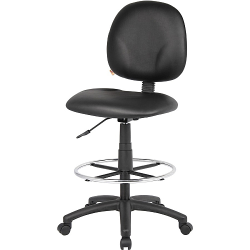 Boss Stand Up Drafting Stool with Foot Rest Black Black Seat Color - Vinyl Seat Material - Black Back Color - Vinyl Back Material - 5-star Base - 1 Each (B1690CS)