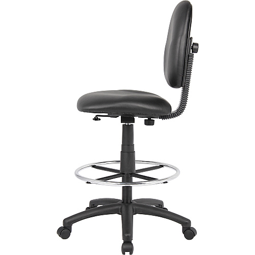 Boss Stand Up Drafting Stool with Foot Rest Black Black Seat Color - Vinyl Seat Material - Black Back Color - Vinyl Back Material - 5-star Base - 1 Each (B1690CS)
