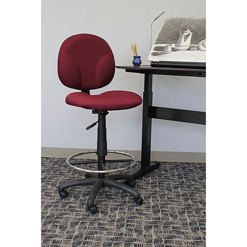 Boss Stand Up Drafting Stool with Foot Rest Black Black Seat Color - Vinyl Seat Material - Black Back Color - Vinyl Back Material - 5-star Base - 1 Each (B1690CS)