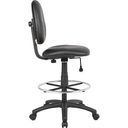 Boss Stand Up Drafting Stool with Foot Rest Black Black Seat Color - Vinyl Seat Material - Black Back Color - Vinyl Back Material - 5-star Base - 1 Each (B1690CS)