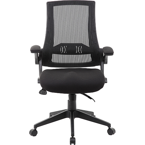 Boss Mesh Back, Flip Arm Task Chair Black Seat Color - Black Back Color - Black Frame Color - 5-star Base - 1 Each (B6776BK)