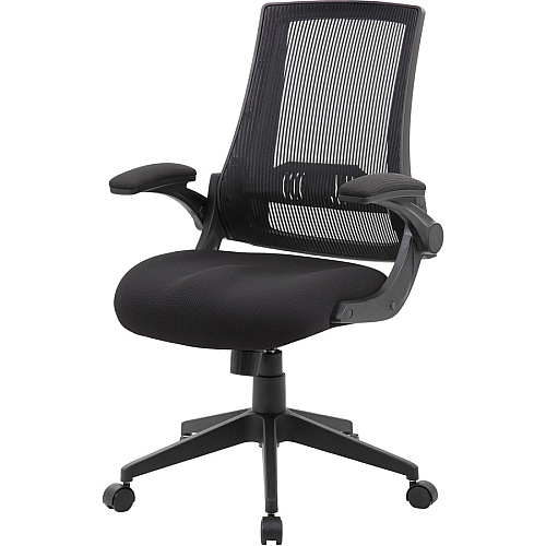 Boss Mesh Back, Flip Arm Task Chair Black Seat Color - Black Back Color - Black Frame Color - 5-star Base - 1 Each (B6776BK)