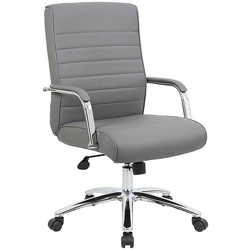 Boss Modern Executive Conference Chair-Ribbed Grey Vinyl Seat Material - Vinyl Back Material - Chrome Frame Color - 5-star Base - Ribbed Gray - Armrest - 1 Each (B696CRBGY)