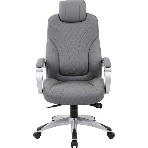 Boss Hinged Arm Executive Chair With Synchro-Tilt, Grey Gray Seat Color - Vinyl Seat Material - Gray Back Color - Vinyl Back Material - Silver Frame Color - 5-star Base - Armrest - 1 Each (B8871GY)