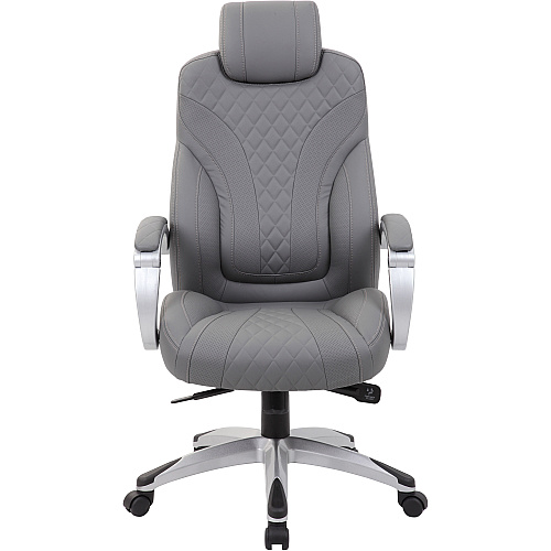 Boss Hinged Arm Executive Chair With Synchro-Tilt, Grey Gray Seat Color - Vinyl Seat Material - Gray Back Color - Vinyl Back Material - Silver Frame Color - 5-star Base - Armrest - 1 Each (B8871GY)