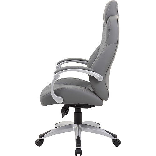 Boss Hinged Arm Executive Chair With Synchro-Tilt, Grey Gray Seat Color - Vinyl Seat Material - Gray Back Color - Vinyl Back Material - Silver Frame Color - 5-star Base - Armrest - 1 Each (B8871GY)