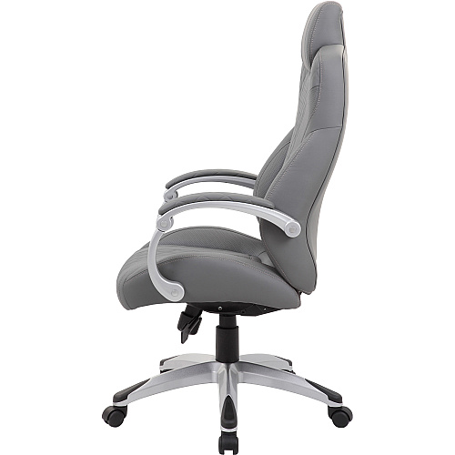 Boss Hinged Arm Executive Chair With Synchro-Tilt, Grey Gray Seat Color - Vinyl Seat Material - Gray Back Color - Vinyl Back Material - Silver Frame Color - 5-star Base - Armrest - 1 Each (B8871GY)