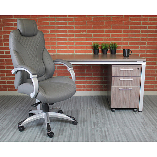Boss Hinged Arm Executive Chair With Synchro-Tilt, Grey Gray Seat Color - Vinyl Seat Material - Gray Back Color - Vinyl Back Material - Silver Frame Color - 5-star Base - Armrest - 1 Each (B8871GY)