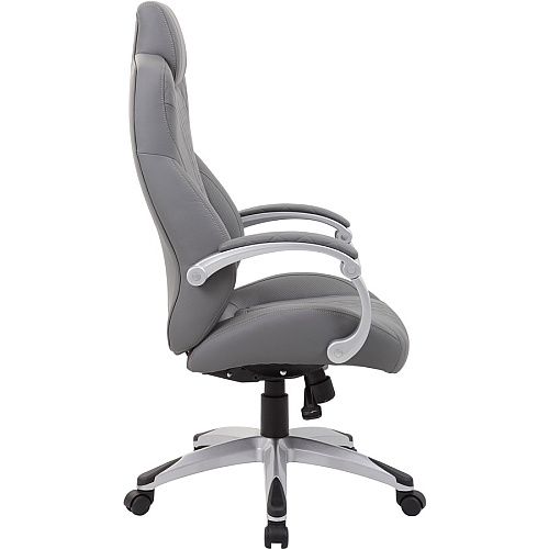 Boss Hinged Arm Executive Chair With Synchro-Tilt, Grey Gray Seat Color - Vinyl Seat Material - Gray Back Color - Vinyl Back Material - Silver Frame Color - 5-star Base - Armrest - 1 Each (B8871GY)