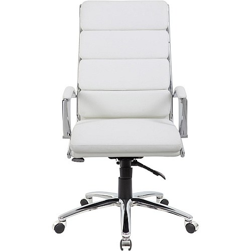 Boss Executive CaressoftPlus? Chair with Metal Chrome Finish White Seat Color - Vinyl Seat Material - White Back Color - Vinyl Back Material - Chrome Frame Color - High Back - 5-star Base - Armrest - 1 Each (B9471WT)