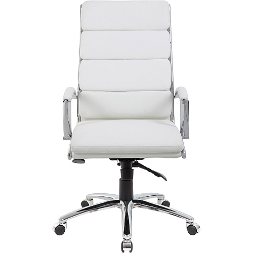 Boss Executive CaressoftPlus? Chair with Metal Chrome Finish White Seat Color - Vinyl Seat Material - White Back Color - Vinyl Back Material - Chrome Frame Color - High Back - 5-star Base - Armrest - 1 Each (B9471WT)