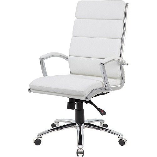 Boss Executive CaressoftPlus? Chair with Metal Chrome Finish White Seat Color - Vinyl Seat Material - White Back Color - Vinyl Back Material - Chrome Frame Color - High Back - 5-star Base - Armrest - 1 Each (B9471WT)