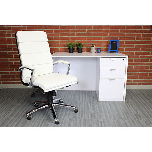 Boss Executive CaressoftPlus? Chair with Metal Chrome Finish White Seat Color - Vinyl Seat Material - White Back Color - Vinyl Back Material - Chrome Frame Color - High Back - 5-star Base - Armrest - 1 Each (B9471WT)