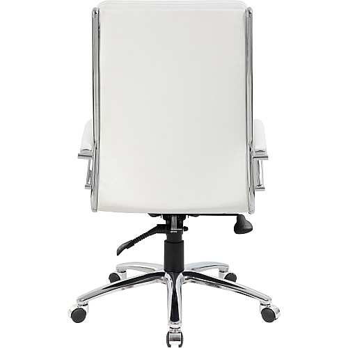 Boss Executive CaressoftPlus? Chair with Metal Chrome Finish White Seat Color - Vinyl Seat Material - White Back Color - Vinyl Back Material - Chrome Frame Color - High Back - 5-star Base - Armrest - 1 Each (B9471WT)