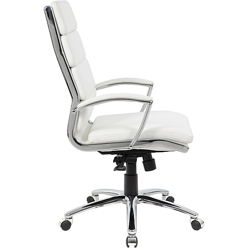 Boss Executive CaressoftPlus? Chair with Metal Chrome Finish White Seat Color - Vinyl Seat Material - White Back Color - Vinyl Back Material - Chrome Frame Color - High Back - 5-star Base - Armrest - 1 Each (B9471WT)