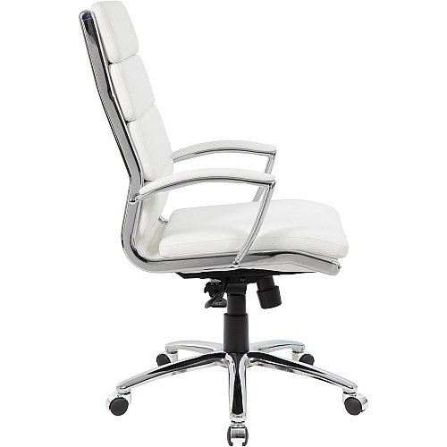 Boss Executive CaressoftPlus? Chair with Metal Chrome Finish White Seat Color - Vinyl Seat Material - White Back Color - Vinyl Back Material - Chrome Frame Color - High Back - 5-star Base - Armrest - 1 Each (B9471WT)