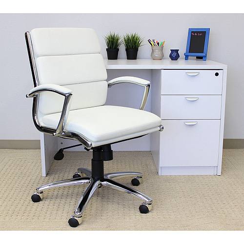 Boss CaressoftPlus? Executive Mid-Back Chair White Seat Color - Vinyl Seat Material - White Back Color - Vinyl Back Material - Chrome Frame Color - Mid Back - 5-star Base - Armrest - 1 Each (B9476WT)