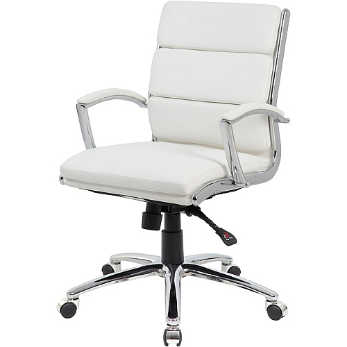 Boss CaressoftPlus? Executive Mid-Back Chair White Seat Color - Vinyl Seat Material - White Back Color - Vinyl Back Material - Chrome Frame Color - Mid Back - 5-star Base - Armrest - 1 Each (B9476WT)