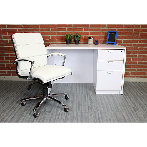 Boss CaressoftPlus? Executive Mid-Back Chair White Seat Color - Vinyl Seat Material - White Back Color - Vinyl Back Material - Chrome Frame Color - Mid Back - 5-star Base - Armrest - 1 Each (B9476WT)