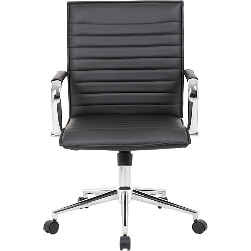 Boss Black Vinyl Hospitality Chair Black Seat Color - Vinyl Seat Material - Black Back Color - Vinyl Back Material - Chrome Frame Color - 5-star Base - Armrest - 1 Each (B9533CBK)