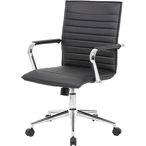 Boss Black Vinyl Hospitality Chair Black Seat Color - Vinyl Seat Material - Black Back Color - Vinyl Back Material - Chrome Frame Color - 5-star Base - Armrest - 1 Each (B9533CBK)