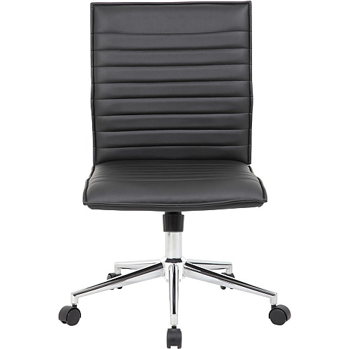 Boss Black Vinyl Armless Hospitality Chair Black Seat Color - Vinyl Seat Material - Black Back Color - Vinyl Back Material - Chrome Frame Color - 5-star Base - 1 Each (B9534CBK)