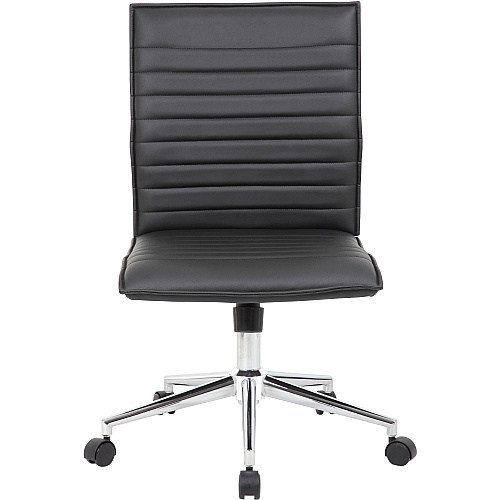 Boss Black Vinyl Armless Hospitality Chair Black Seat Color - Vinyl Seat Material - Black Back Color - Vinyl Back Material - Chrome Frame Color - 5-star Base - 1 Each (B9534CBK)