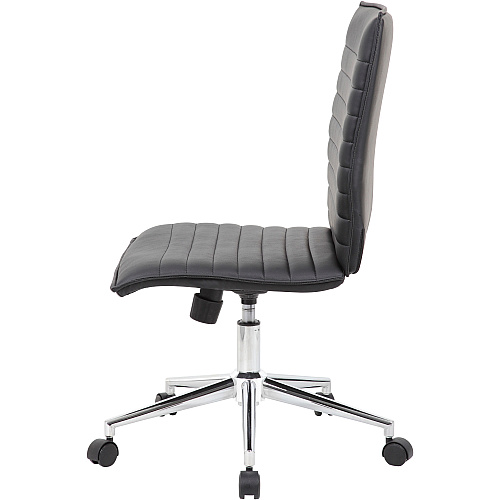 Boss Black Vinyl Armless Hospitality Chair Black Seat Color - Vinyl Seat Material - Black Back Color - Vinyl Back Material - Chrome Frame Color - 5-star Base - 1 Each (B9534CBK)