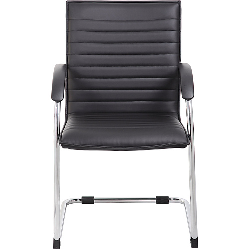 Boss Chrome Frame Vinyl Side Chairs Black Seat Color - Vinyl Seat Material - Black Back Color - Vinyl Back Material - Chrome Frame Color - Polywood Frame Material - Mid Back - Cantilever Base - 2 / Pack (B9536BK2)