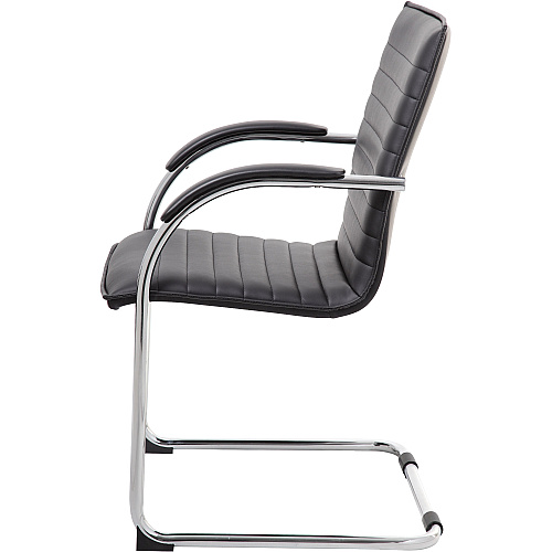 Boss Chrome Frame Vinyl Side Chairs Black Seat Color - Vinyl Seat Material - Black Back Color - Vinyl Back Material - Chrome Frame Color - Polywood Frame Material - Mid Back - Cantilever Base - 2 / Pack (B9536BK2)