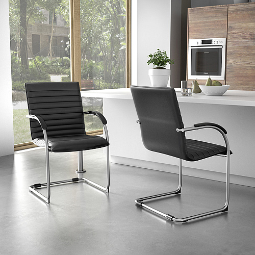 Boss Chrome Frame Vinyl Side Chairs Black Seat Color - Vinyl Seat Material - Black Back Color - Vinyl Back Material - Chrome Frame Color - Polywood Frame Material - Mid Back - Cantilever Base - 2 / Pack (B9536BK2)