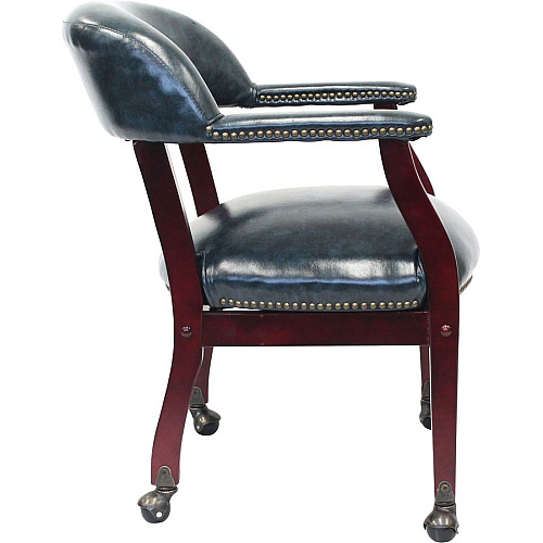 Boss Captain's Chair In Blue Vinyl with Casters Blue Seat Color - Vinyl Seat Material - Blue Back Color - Vinyl Back Material - Mahogany Frame Color - Hardwood Frame Material - Four-legged Base - 1 Each (B9545BE)