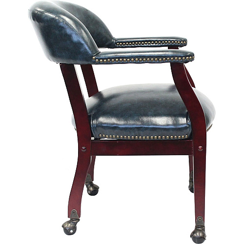 Boss Captain's Chair In Blue Vinyl with Casters Blue Seat Color - Vinyl Seat Material - Blue Back Color - Vinyl Back Material - Mahogany Frame Color - Hardwood Frame Material - Four-legged Base - 1 Each (B9545BE)