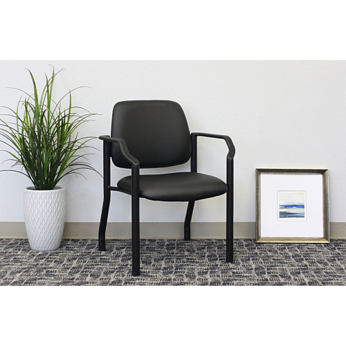Boss Antimicrobial Guest Chair, 300 lb. Weight Capacity Black Seat Color - Vinyl Seat Material - Black Back Color - Vinyl Back Material - Black Frame Color - Steel Frame Material - Mid Back - Four-legged Base - 1 Each (B9591AMBK)