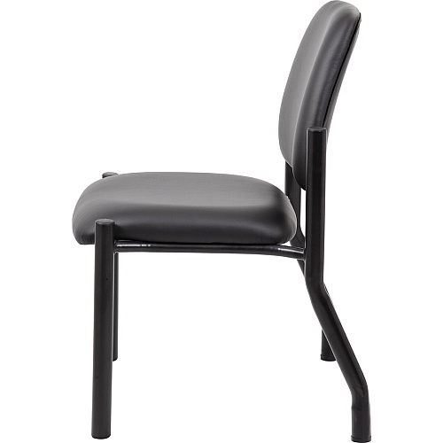 Boss Antimicrobial Armless Guest Chair, 300 lb. Weight Capacity Black Seat Color - Vinyl Seat Material - Black Back Color - Vinyl Back Material - Black Frame Color - Steel Frame Material - Mid Back - Four-legged Base - 1 Each (B9595AMBK)