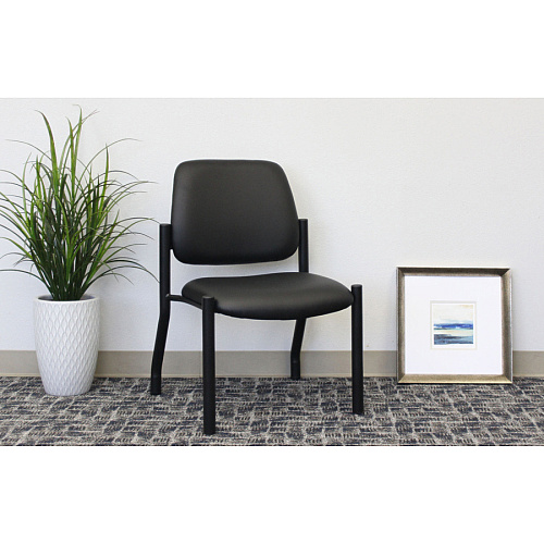 Boss Antimicrobial Armless Guest Chair, 300 lb. Weight Capacity Black Seat Color - Vinyl Seat Material - Black Back Color - Vinyl Back Material - Black Frame Color - Steel Frame Material - Mid Back - Four-legged Base - 1 Each (B9595AMBK)