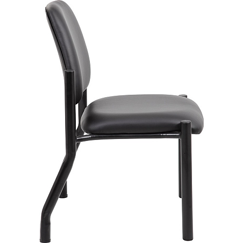 Boss Antimicrobial Armless Guest Chair, 300 lb. Weight Capacity Black Seat Color - Vinyl Seat Material - Black Back Color - Vinyl Back Material - Black Frame Color - Steel Frame Material - Mid Back - Four-legged Base - 1 Each (B9595AMBK)