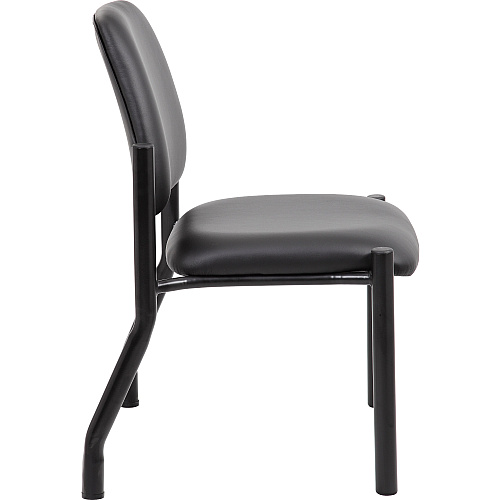 Boss Antimicrobial Armless Guest Chair, 300 lb. Weight Capacity Black Seat Color - Vinyl Seat Material - Black Back Color - Vinyl Back Material - Black Frame Color - Steel Frame Material - Mid Back - Four-legged Base - 1 Each (B9595AMBK)