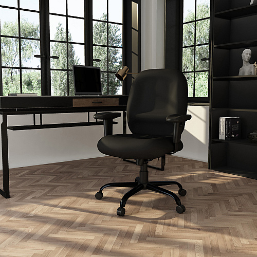 Boss Heavy Duty Task Chair- 400 lbs Black Seat Color - Crepe Fabric Seat Material - Black Back Color - Crepe Fabric Back Material - Black Frame Color - 5-star Base - Armrest - 1 Each (B996)