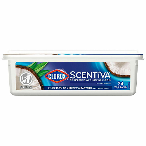 Clorox Scentiva Disinfecting Wet Mopping Cloth Refills - Coconut & Water Lily 5.9" Width x 11.4" Length - 24/Pack - 6 / Carton (32034CT)