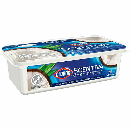 Clorox Scentiva Disinfecting Wet Mopping Cloth Refills - Coconut & Water Lily 5.9" Width x 11.4" Length - 24/Pack - 6 / Carton (32034CT)
