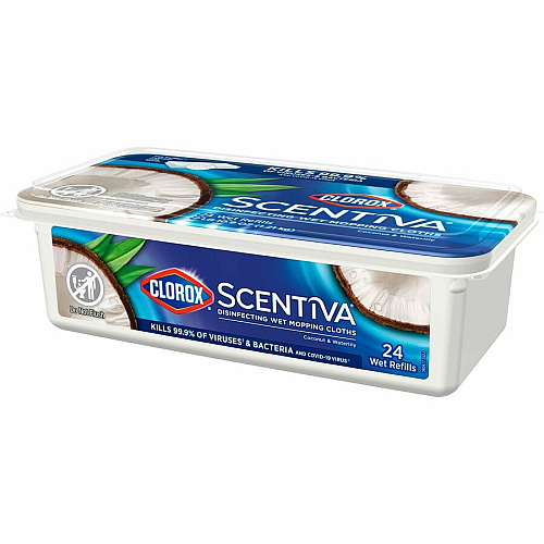 Clorox Scentiva Disinfecting Wet Mopping Cloth Refills - Coconut & Water Lily 5.9" Width x 11.4" Length - 24/Pack - 6 / Carton (32034CT)