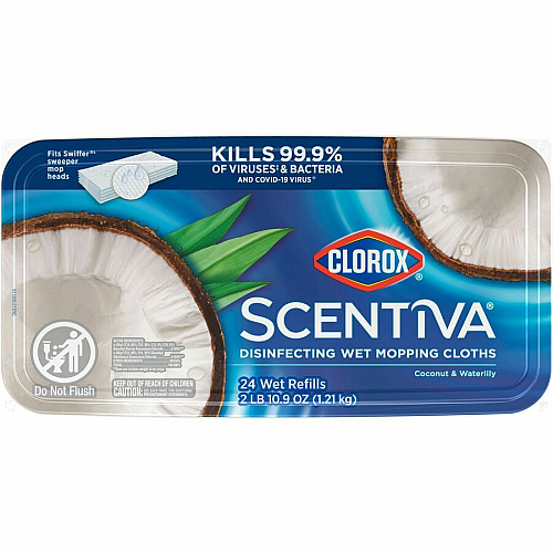 Clorox Scentiva Disinfecting Wet Mopping Cloth Refills - Coconut & Water Lily 5.9" Width x 11.4" Length - 24/Pack - 6 / Carton (32034CT)