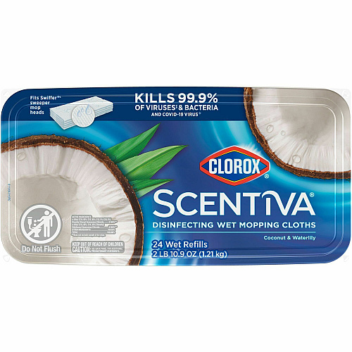 Clorox Scentiva Disinfecting Wet Mopping Cloth Refills - Coconut & Water Lily 5.9" Width x 11.4" Length - 24/Pack - 6 / Carton (32034CT)